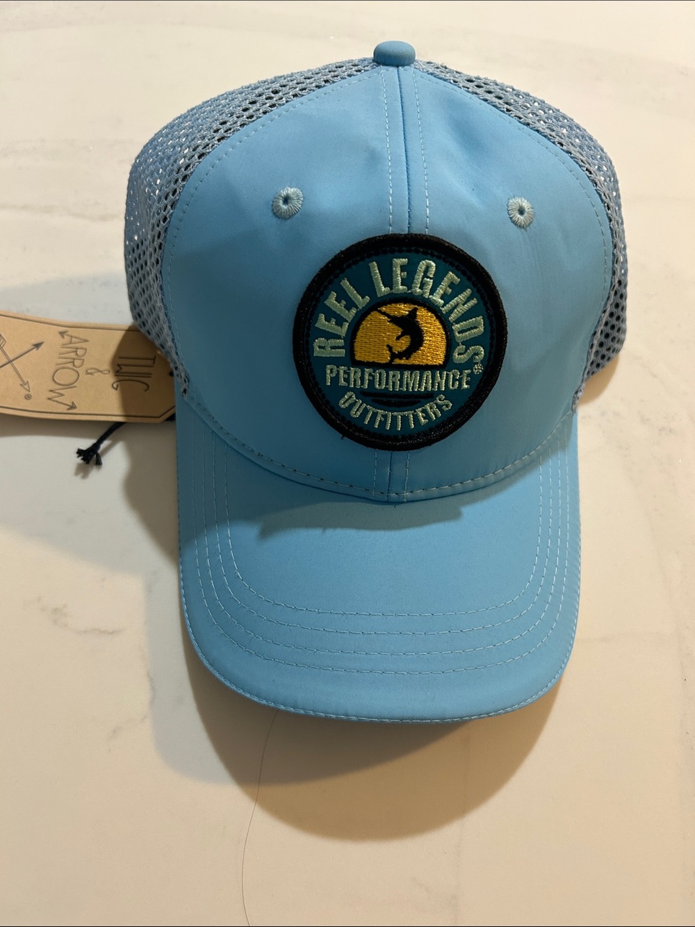 Reel Legends Kids Light Blue Performance Trucker Hat with Yellow Patch